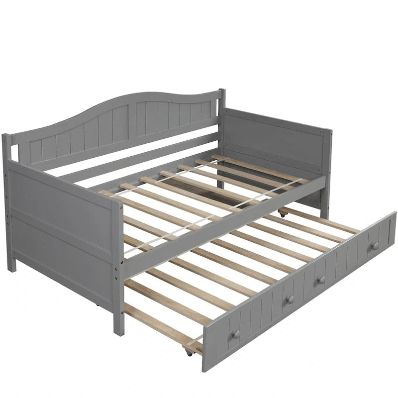 Twin Size Wooden Daybed with Trundle Bed