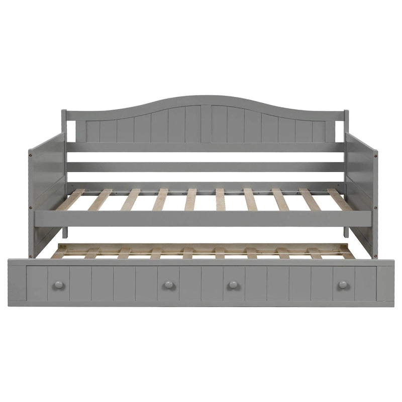 Twin Size Wooden Daybed with Trundle Bed
