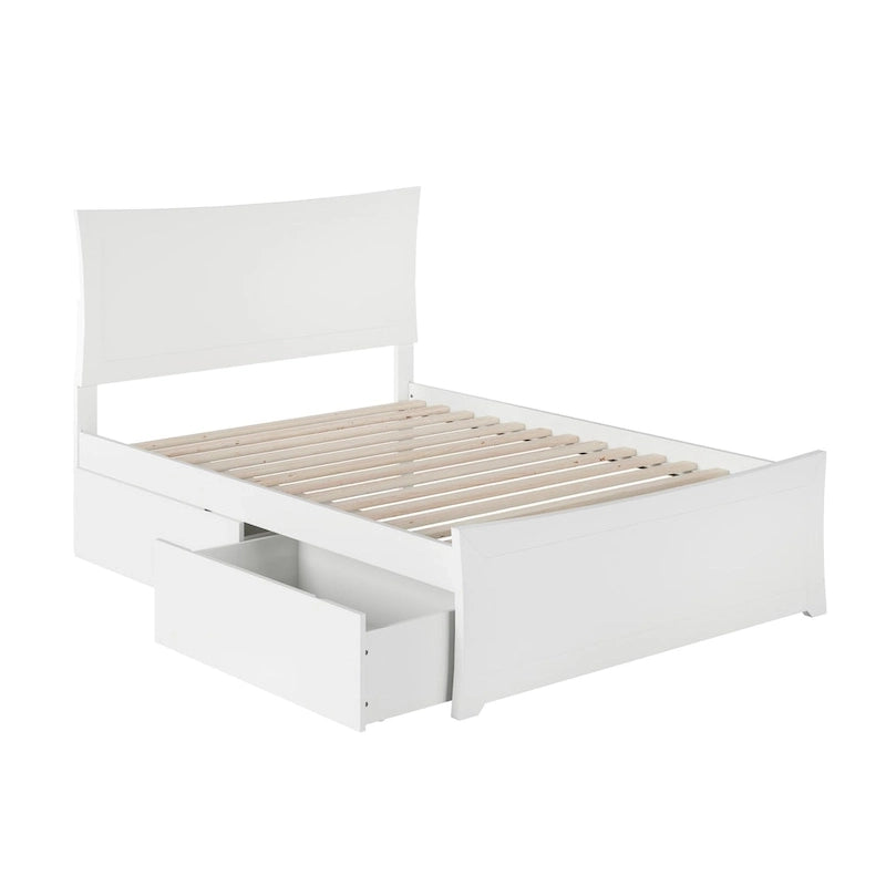 Full Platform Bed and Footboard with 2 Bed Drawers in White
