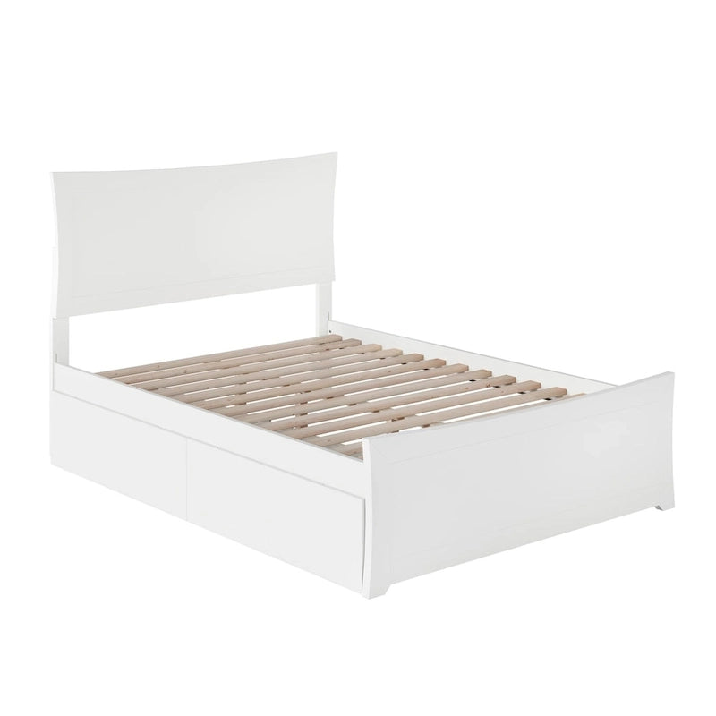 Full Platform Bed and Footboard with 2 Bed Drawers in White