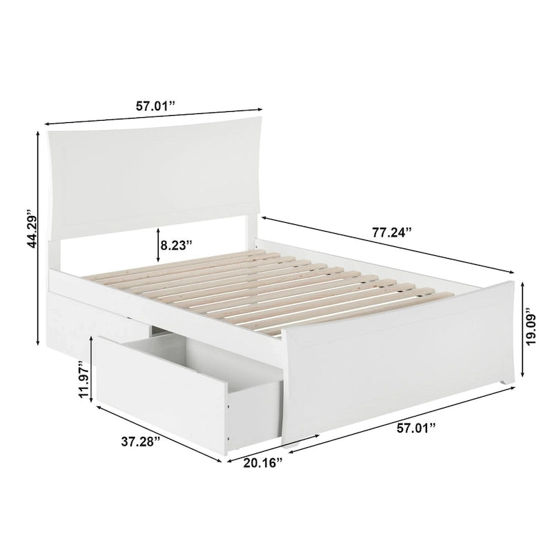 Full Platform Bed and Footboard with 2 Bed Drawers in White