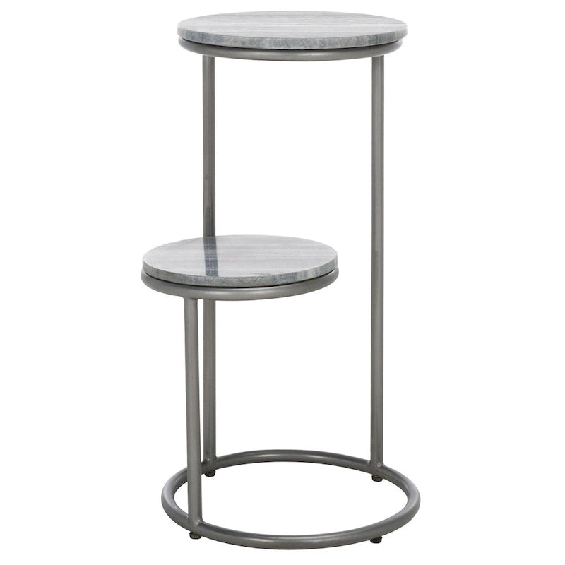 2-Tier Marble Round Top Drink Table (Fully Assembled) - 13 In. W x 12 In. D x 24 In. H - 13Wx12Dx24H