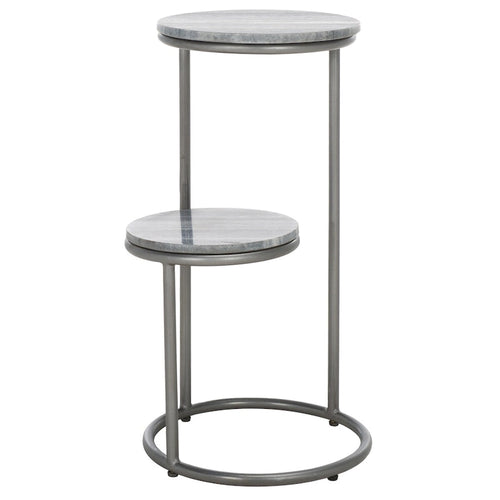 2-Tier Marble Round Top Drink Table (Fully Assembled) - 13 In. W x 12 In. D x 24 In. H - 13Wx12Dx24H