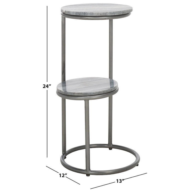 2-Tier Marble Round Top Drink Table (Fully Assembled) - 13 In. W x 12 In. D x 24 In. H - 13Wx12Dx24H