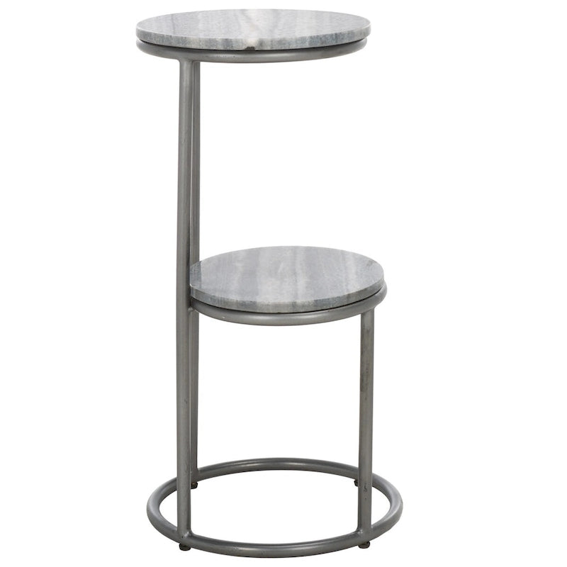 2-Tier Marble Round Top Drink Table (Fully Assembled) - 13 In. W x 12 In. D x 24 In. H - 13Wx12Dx24H