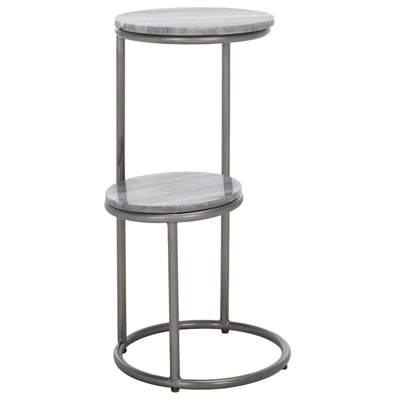 2-Tier Marble Round Top Drink Table (Fully Assembled) - 13 In. W x 12 In. D x 24 In. H - 13Wx12Dx24H