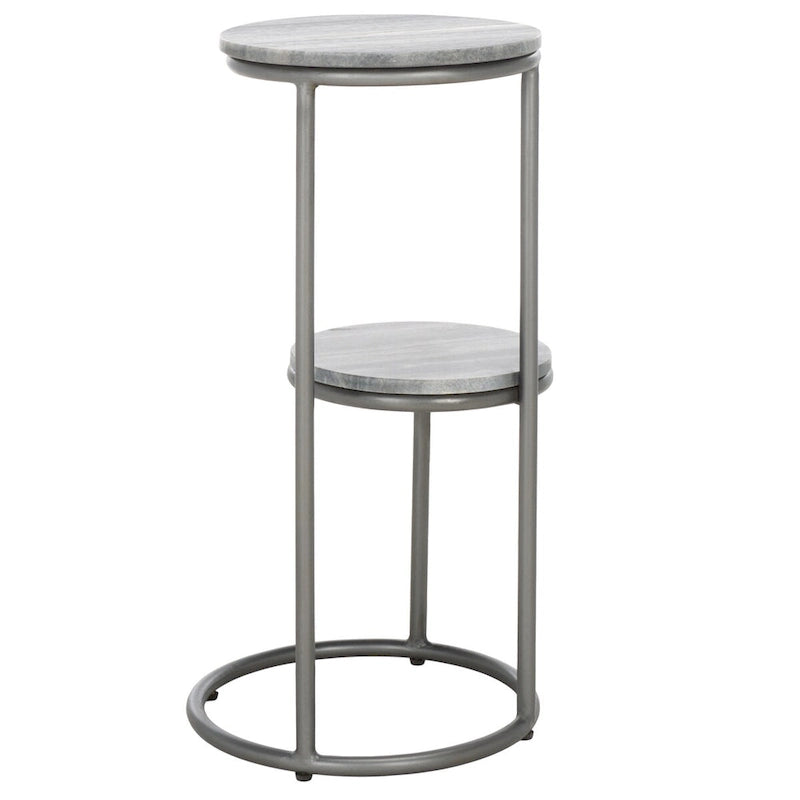 2-Tier Marble Round Top Drink Table (Fully Assembled) - 13 In. W x 12 In. D x 24 In. H - 13Wx12Dx24H