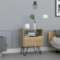 Nightstand 22H, One Open Shelf, Single Door Cabient, Hairpin Legs, Black