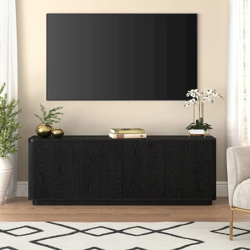 A rectangular TV cabinet, suitable for TVs with a width not exceeding 75-68 inches.