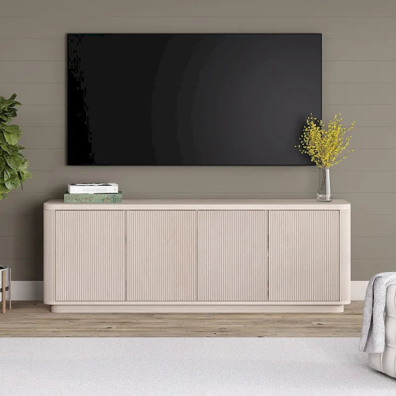 A rectangular TV cabinet, suitable for TVs with a width not exceeding 75-68 inches.