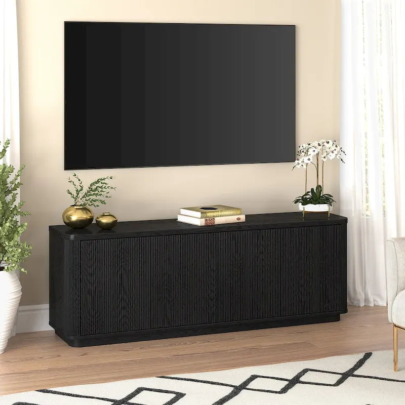 A rectangular TV cabinet, suitable for TVs with a width not exceeding 75-68 inches.