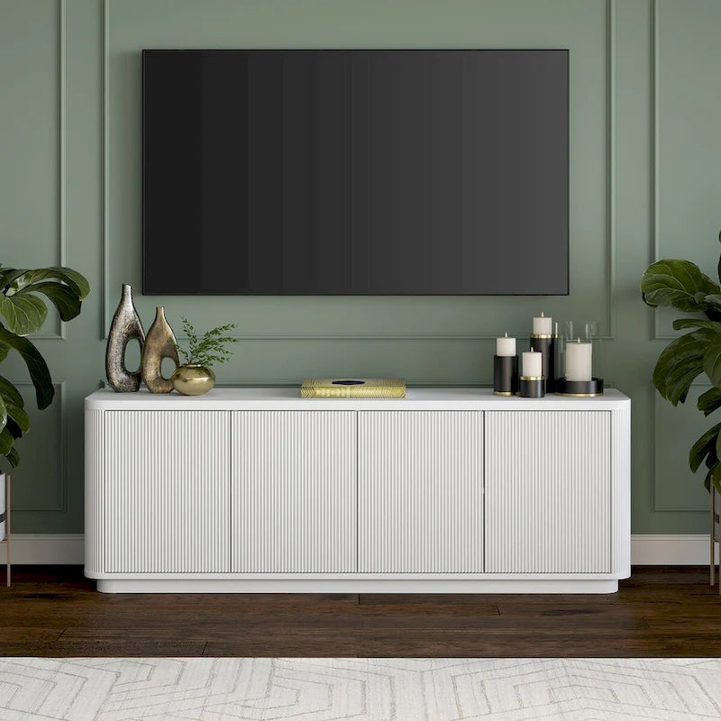 A rectangular TV cabinet, suitable for TVs with a width not exceeding 75-68 inches.