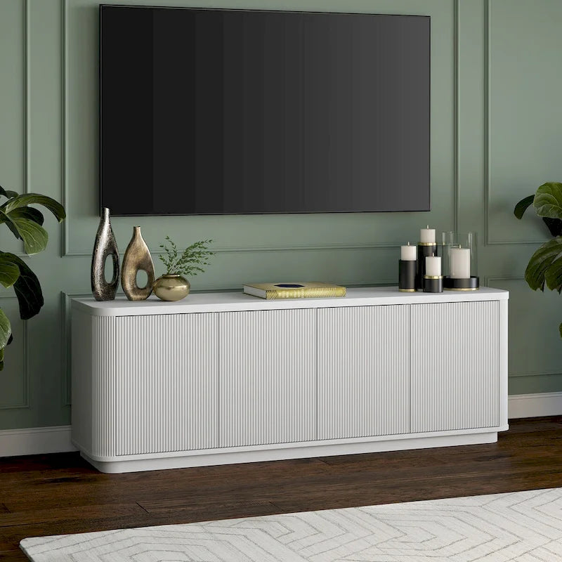 A rectangular TV cabinet, suitable for TVs with a width not exceeding 75-68 inches.