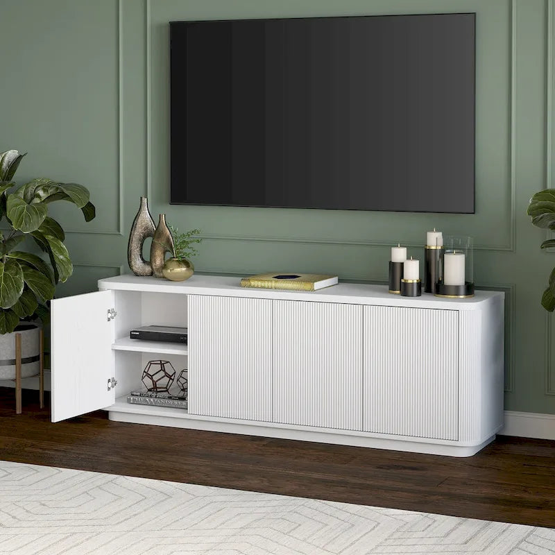 A rectangular TV cabinet, suitable for TVs with a width not exceeding 75-68 inches.