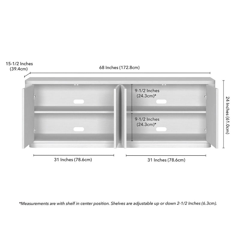 A rectangular TV cabinet, suitable for TVs with a width not exceeding 75-68 inches.
