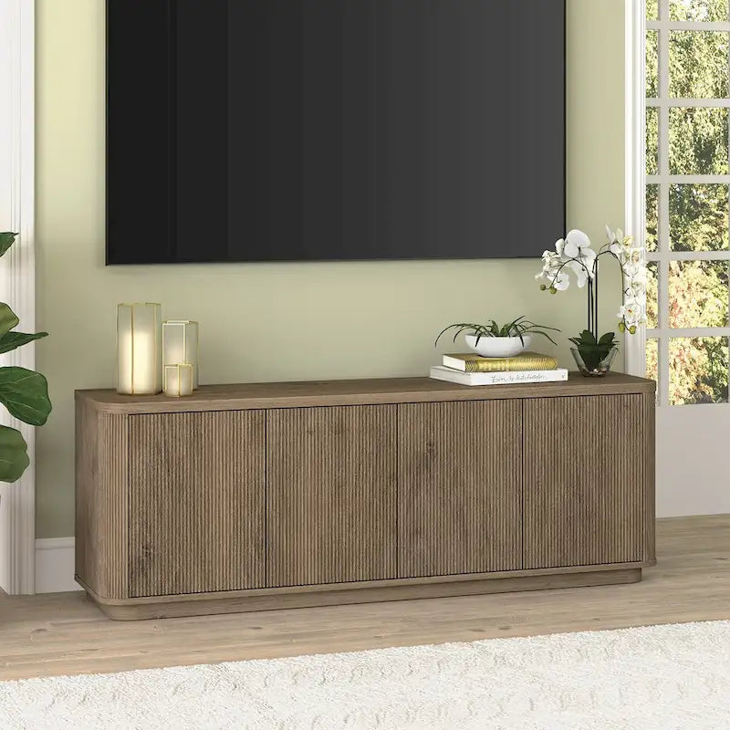 A rectangular TV cabinet, suitable for TVs with a width not exceeding 75-68 inches.