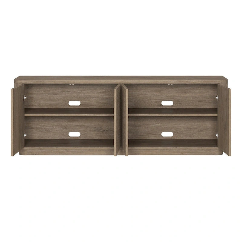 A rectangular TV cabinet, suitable for TVs with a width not exceeding 75-68 inches.