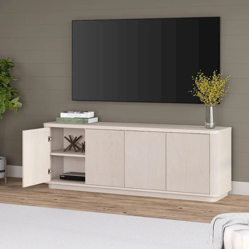 A rectangular TV cabinet, suitable for TVs with a width not exceeding 75-68 inches.
