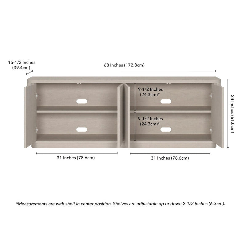A rectangular TV cabinet, suitable for TVs with a width not exceeding 75-68 inches.