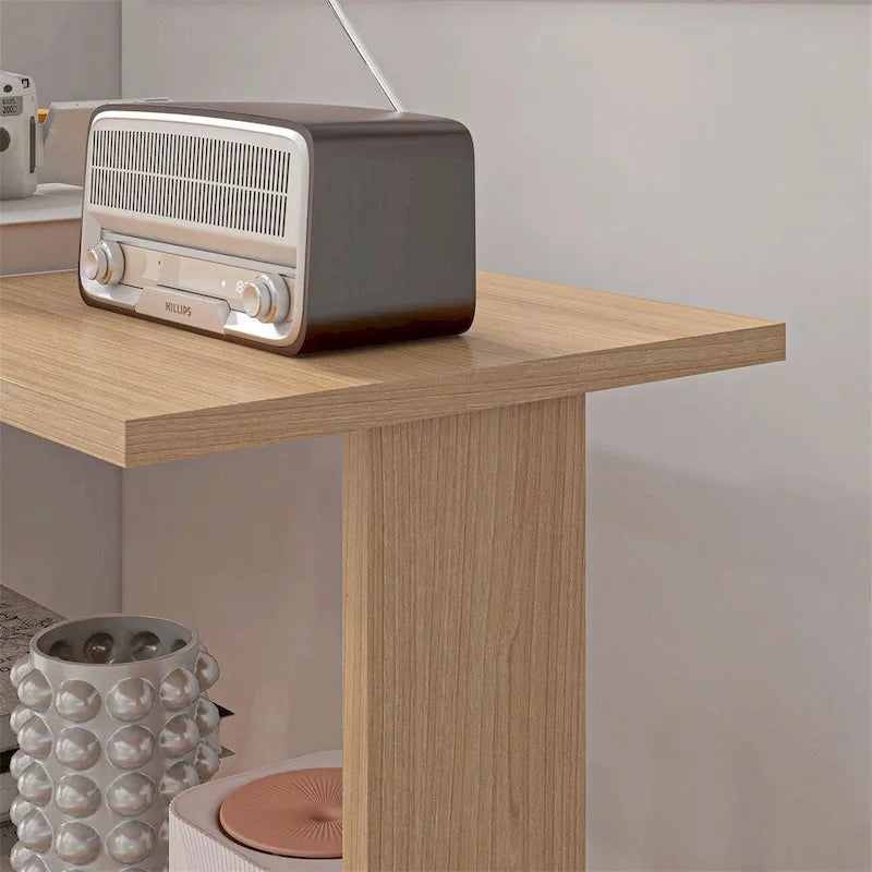 L Shaped Corner Desk,360 Degree Rotating Home Office Desk w/Shelves