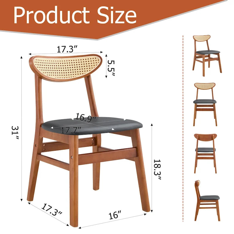 Wooden Dining Chairs Set of 2 with Small Curved Back and PU Cushion