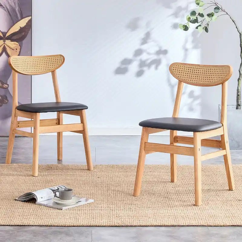 Wooden Dining Chairs Set of 2 with Small Curved Back and PU Cushion