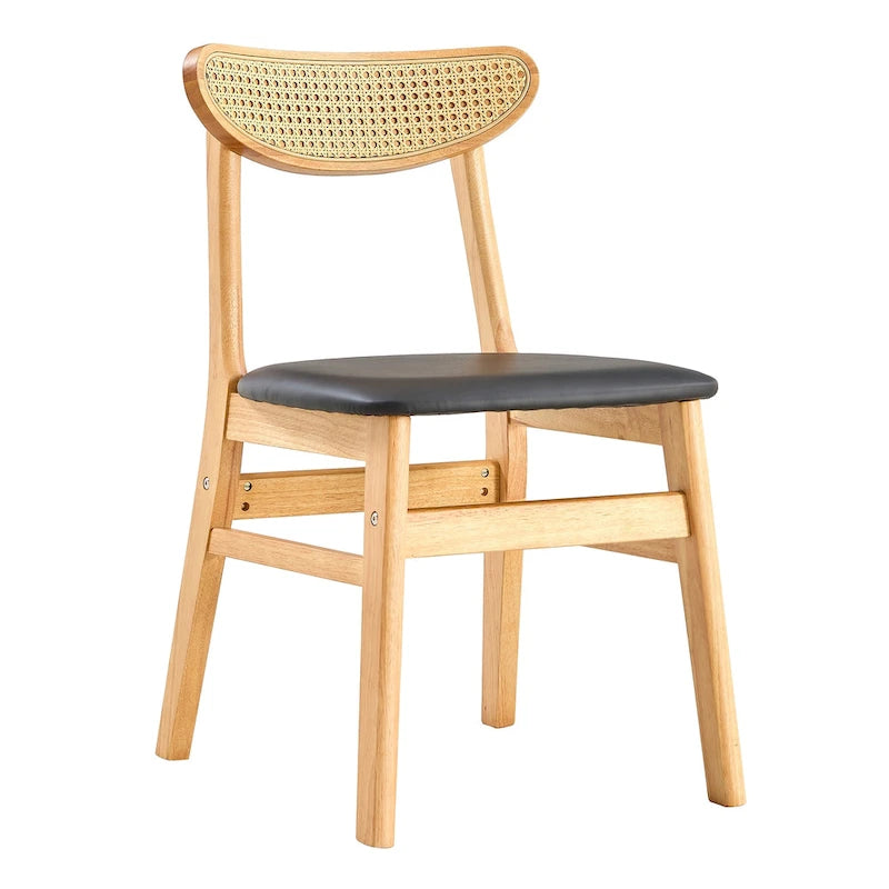 Wooden Dining Chairs Set of 2 with Small Curved Back and PU Cushion