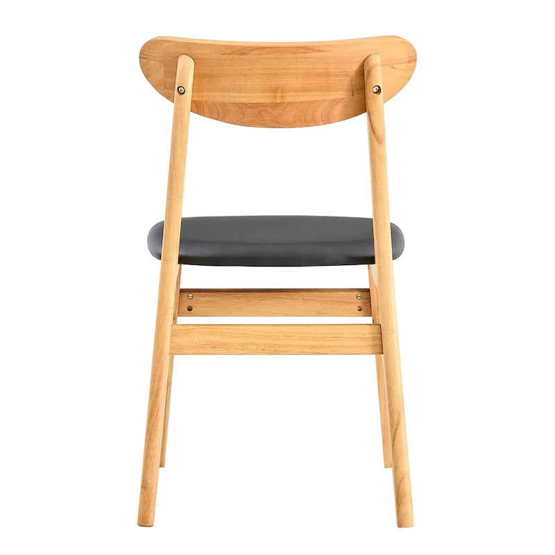 Wooden Dining Chairs Set of 2 with Small Curved Back and PU Cushion